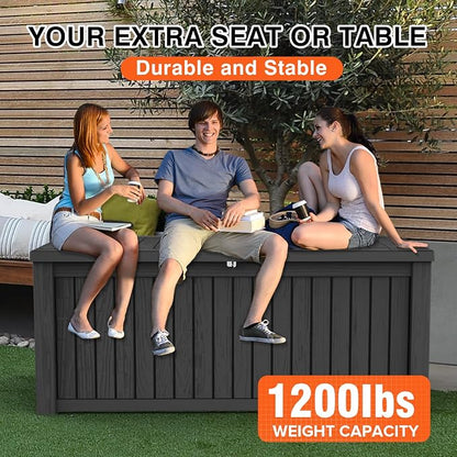 180 Gallon Outdoor Storage Box Waterproof Lockable Resin Deck Box Large - Image 4