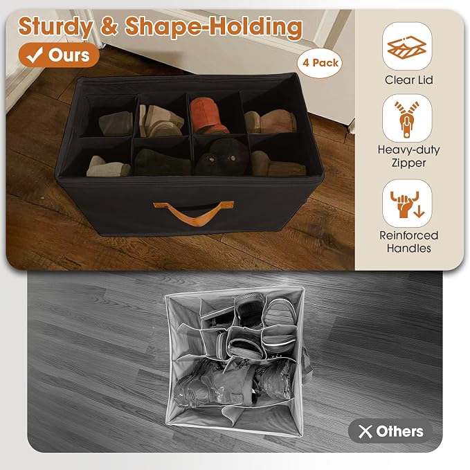 4-PackShoe Organizer for Closet, Foldable Shoe Storage Box - Image 3