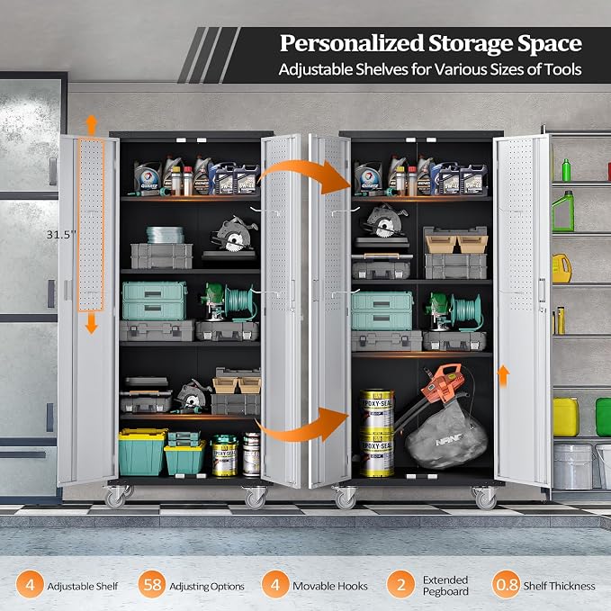 VINGLI 72'' Tall Garage Storage Cabinet, Metal Storage Cabinet - Image 4