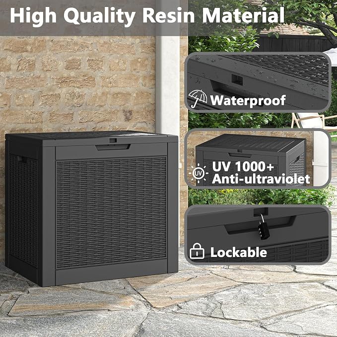 31 Gallon Deck Box, Resin Outdoor Storage Box, Waterproof and UV Resistant Deck - Image 5