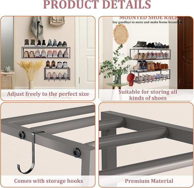 Expandable Wall Mounted Shoe Rack, Heavy Duty Metal Shoe Holder - Image 7