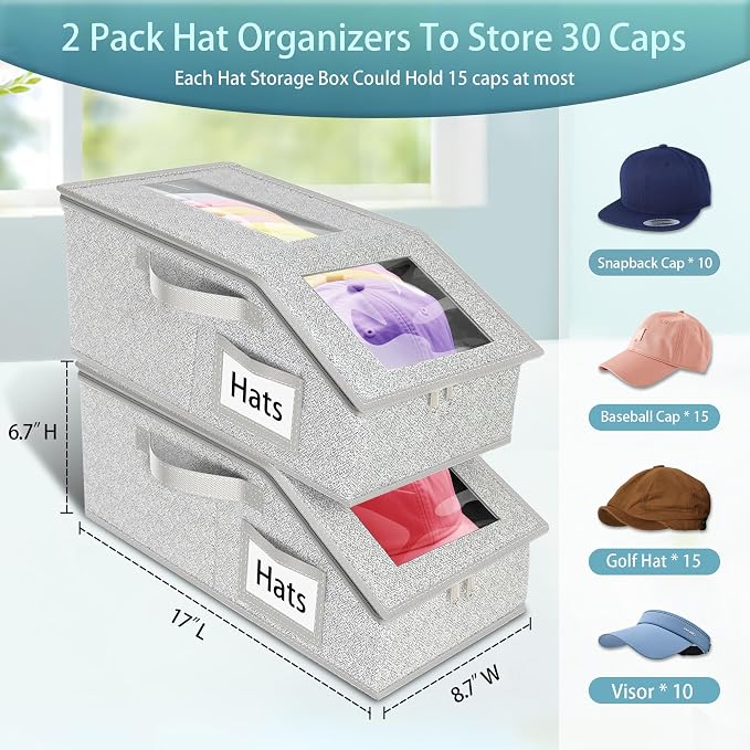 Stackable Hat Storage for Baseball Caps, Holds up to 30 Caps - Image 2