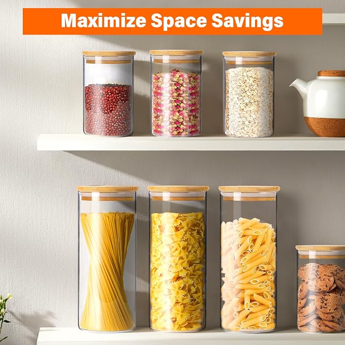 Glass Jars with Bamboo Lids Set of 12, Glass Storage Containers with Airtight - Image 6