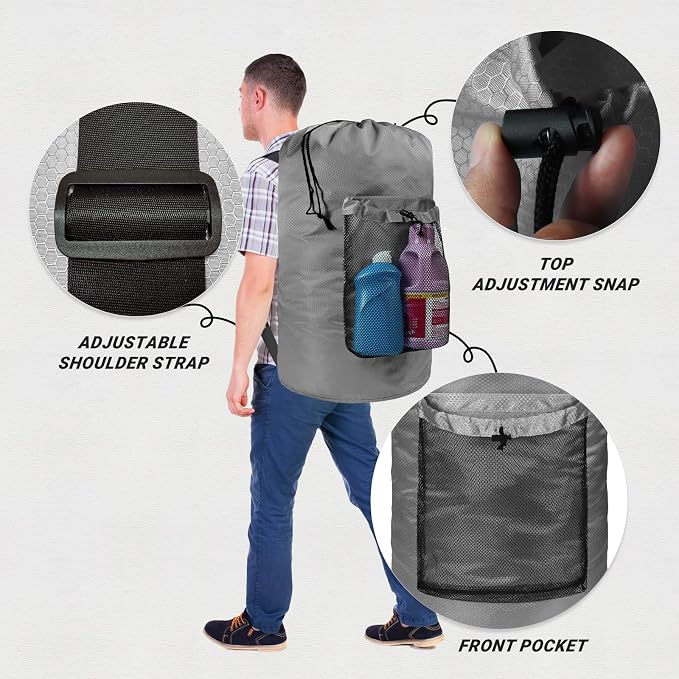 Laundry Bag with Shoulder Straps and Mesh Pocket Laundry Backpack Large - Image 3
