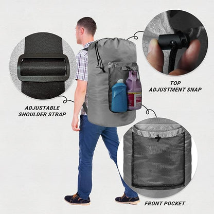 Laundry Bag with Shoulder Straps and Mesh Pocket Laundry Backpack Large - Image 3