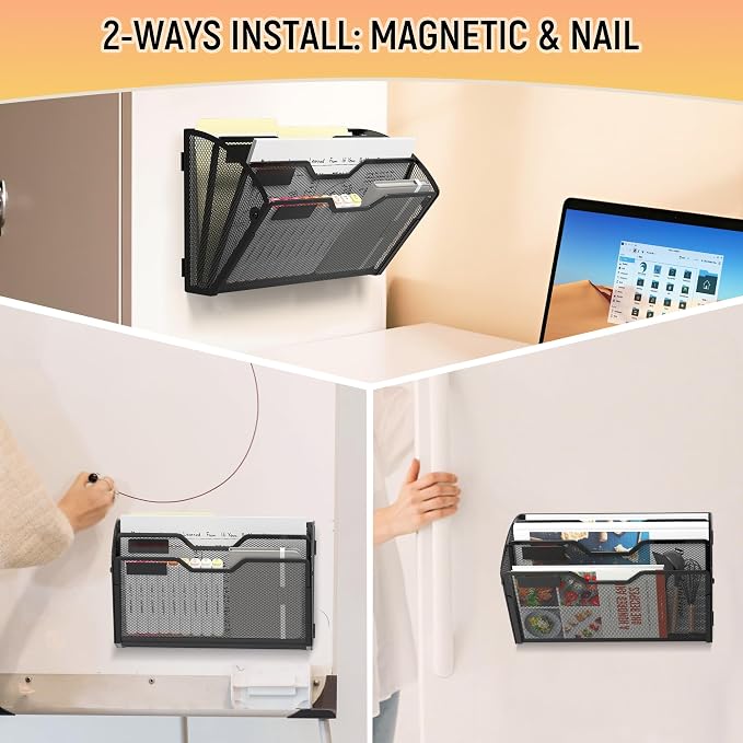 Docnest 3 Pack 3 Tier Dual-Mount Magnetic Mesh File Holders, Wall Organizer | - Image 5