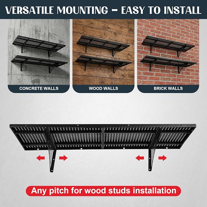FAHKNS 2 Pack Garage Wall Shelving, Wall Mounted Garage Shelving Racks Floating - Image 4