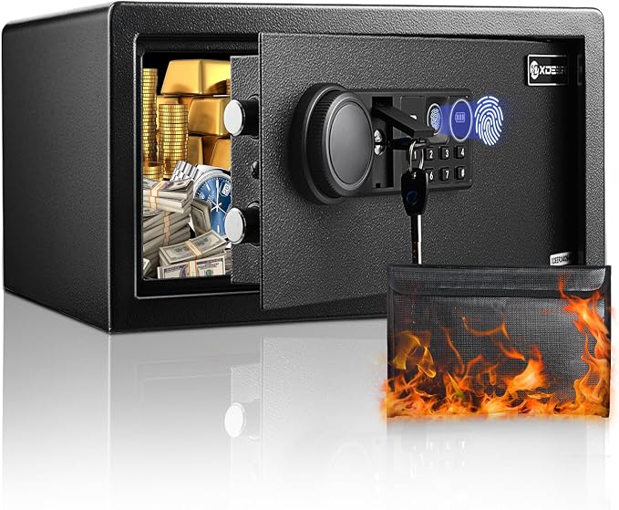 Biometric Home Safe Box- Quick Access Fingerprint Safe Lock, Backlit Keypad and by XDeer