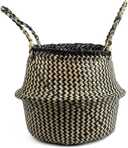 Woven Seagrass Belly Basket for Storage, Plant Pot, Picnic and Grocery Basket by BlueMake