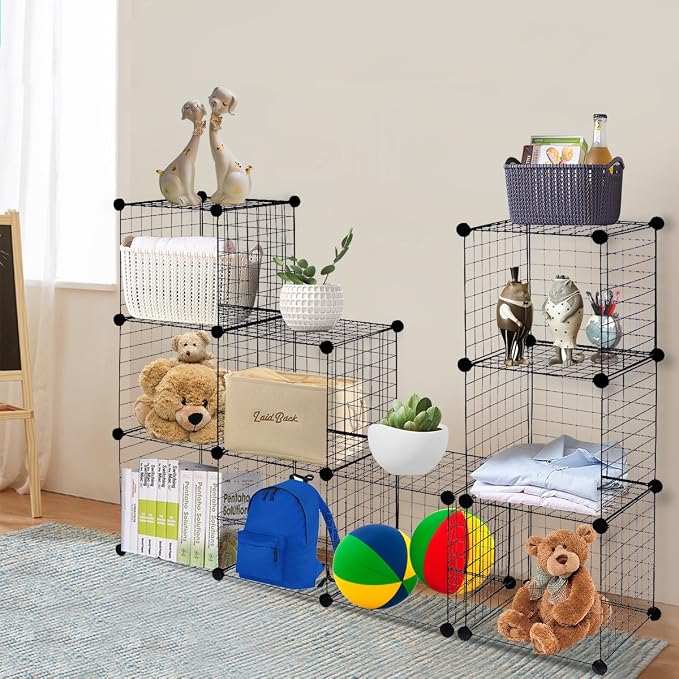 Tangkula Metal Wire Cube Storage, 12-Cube Stackable Free Standing Cubby Storage - Image 4
