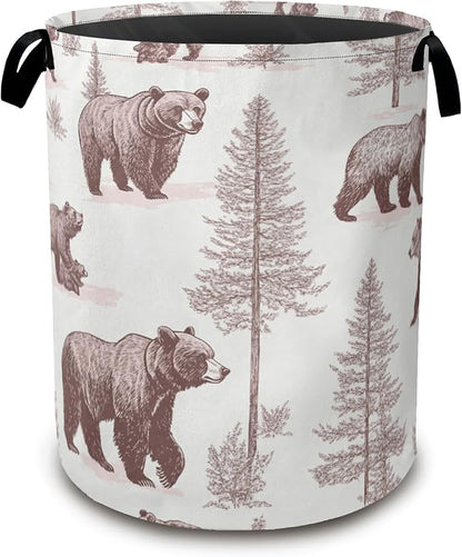 Large Laundry Basket, Retro Bear Collapsible Laundry Baskets, Forest Printed by Unknown