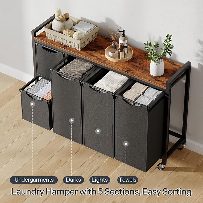 HOOBRO Laundry Sorter with 5 Sections, 45.5 Gal. Laundry Hamper with Wheels and - Image 4