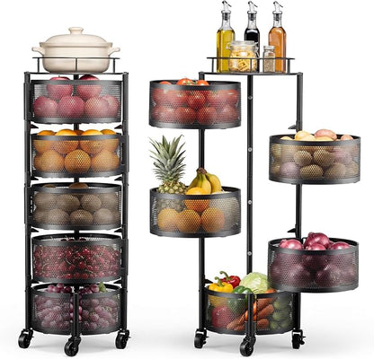 VEVOR Rotating Storage Rack Cart, 5 Tier Fruit and Vegetable Basket Bowls by VEVOR