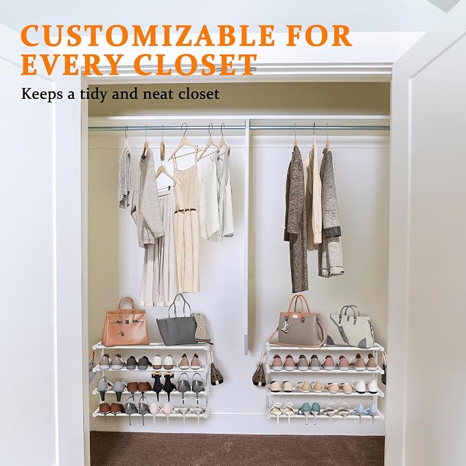 2 Pack Wall Mounted Shoe Rack, 4 Tier Hanging Shoe Rack Holds 32 Pairs - Image 4