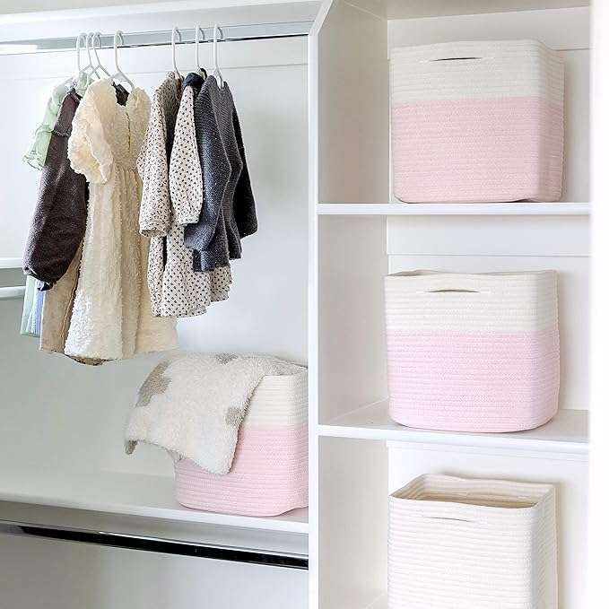 NaturalCozy 13 Inch Cube Storage Bins Cotton Rope Woven Baskets - Image 5