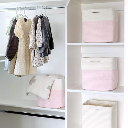 NaturalCozy 13 Inch Cube Storage Bins Cotton Rope Woven Baskets - Image 5