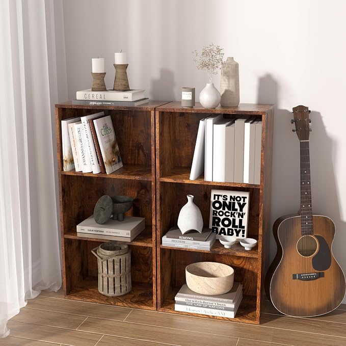 Wooden 3 Cube Storage Organizer, 3 Tier Low Bookcase Freestanding Storage - Image 5