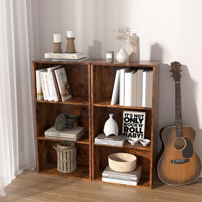 Wooden 3 Cube Storage Organizer, 3 Tier Low Bookcase Freestanding Storage - Image 5