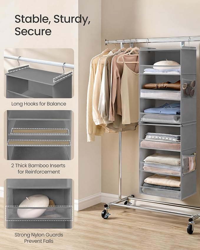 SONGMICS Set of 2 Hanging Closet Organizers, 6-Tier Fabric Storage Shelf - Image 5