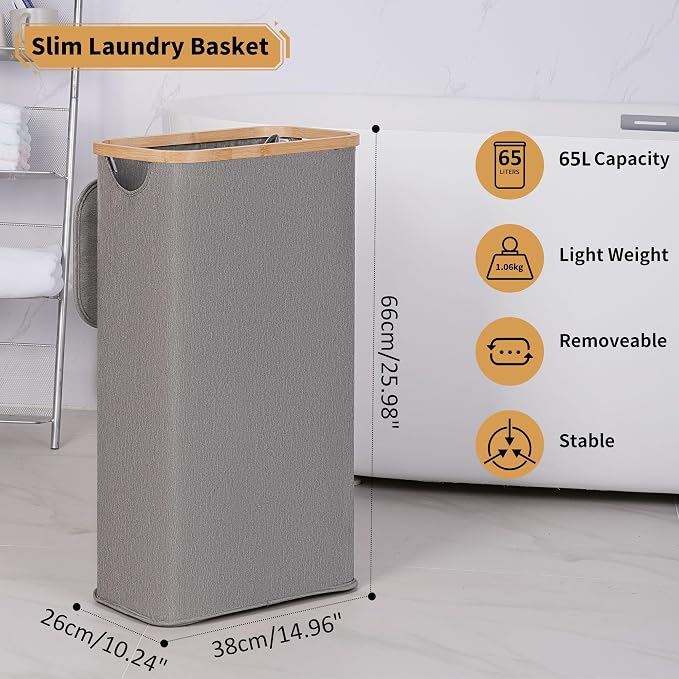 iEGrow 65L Slim Laundry Hamper, Narrow Laundry Basket - Image 2