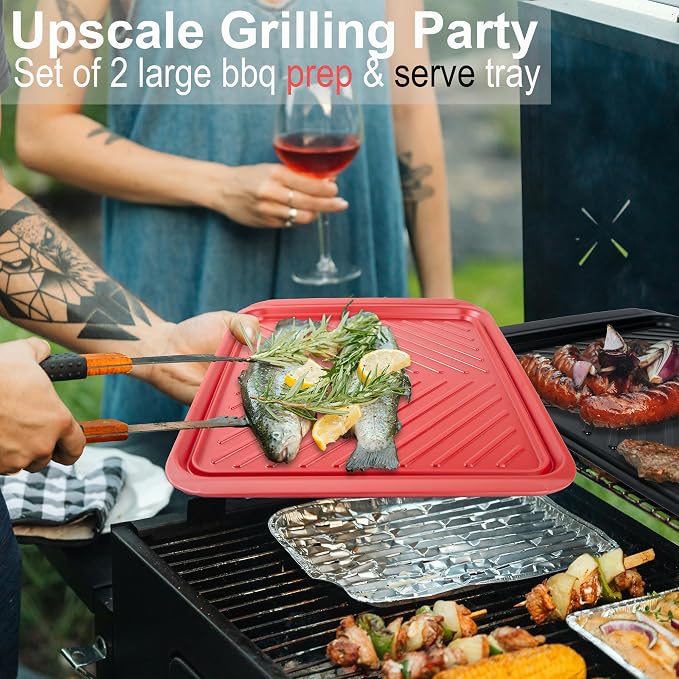Large Grilling Prep and Serve Trays, 17.3" x 13" BBQ Platters - Image 3