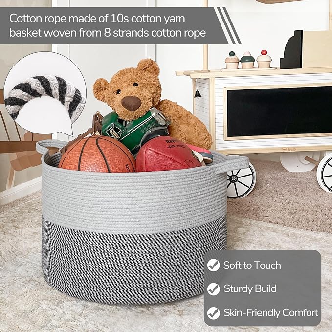 INDRESSME Extra Large Laundry Basket, Cotton Rope Blanket Basket - Image 2