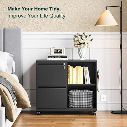 Mobile Lateral File Cabinet, 2 Drawer Filing Cabinet - Image 9