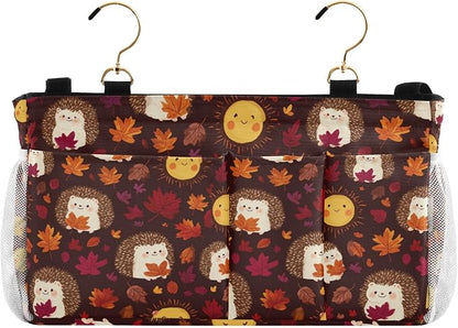 Autumn Leaves Sun Hedgehogs Brown Bedside Caddy by QwThum