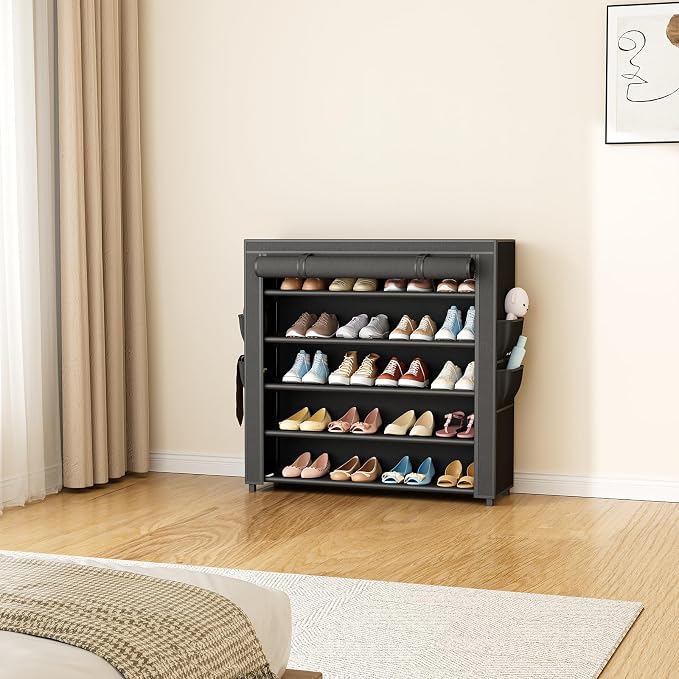 LANTEFUL Shoe Rack with Covers 5 Tier Tall Shoe Rack Organizer Large Capacity - Image 8
