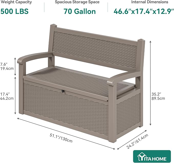 YITAHOME 80 Gallon Storage Bench Deck Box, Lockable Patio Bench, Waterproof - Image 6