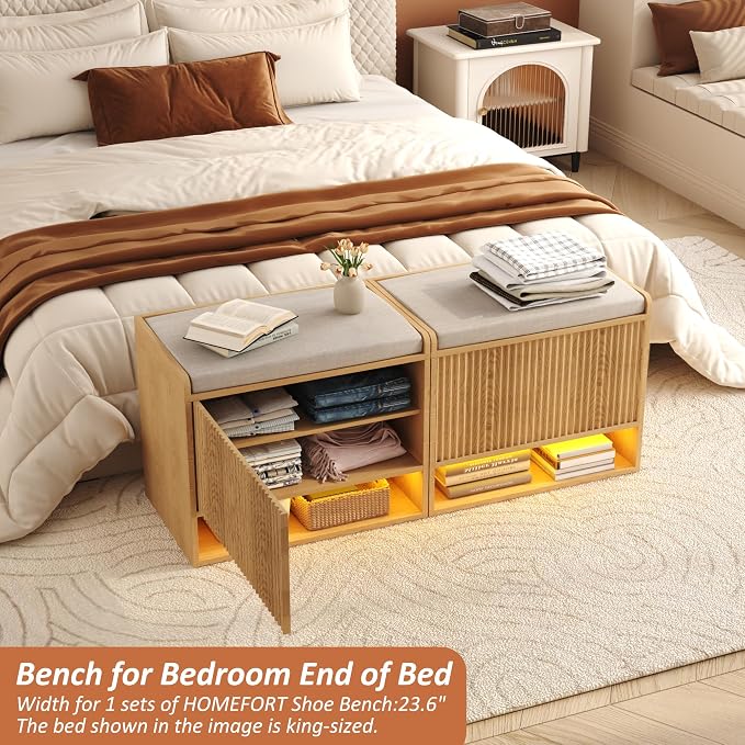HOMEFORT 23.6" Fluted Shoe Storage Bench, Small Entryway Bench - Image 3
