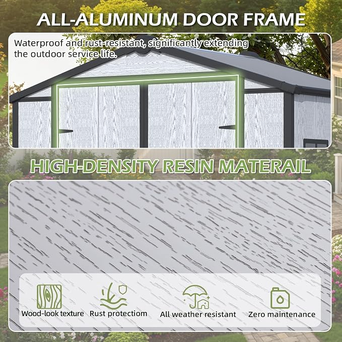 6x4 FT Plastic Outdoor Tool Shed, All-Weather Resin Garden Shed - Image 6