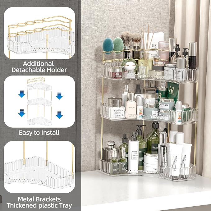 Makeup Organizer Countertop 3 Tier, Corner Bathroom Countertop Organizer - Image 5