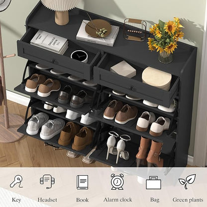 Thacuok Shoe Cabinet with 4 Flip Drawers & 2 Storage Drawers, Rustic Farmhouse - Image 5