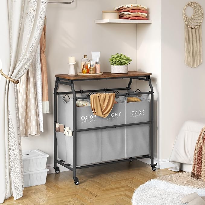 Hoctieon 3 Section Laundry Sorter Cart - Image 4
