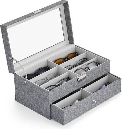 CO-Z Sunglasses Organizer with 12 Slots, Linen Eyeglasses Storage Box by CO-Z