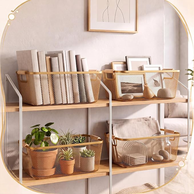 Ziliny 4 Pcs Gold Large Metal Wire Basket - Image 4