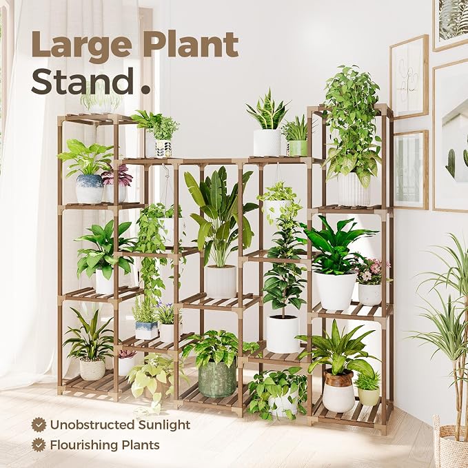 Bamworld Large Hanging Plant Stand Indoor Tall Plant Shelf Outdoor 14 Pots - Image 4