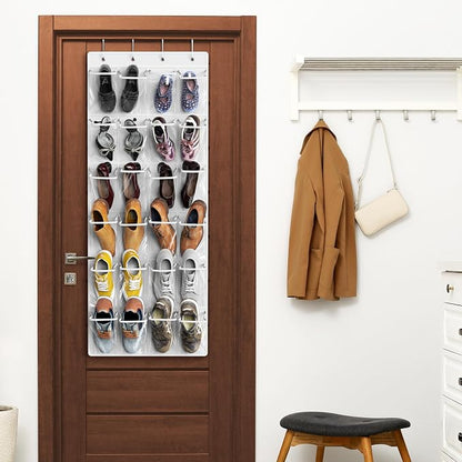 Simple Houseware 24 Pockets Large Clear Pockets Over The Door Hanging Shoe - Image 6