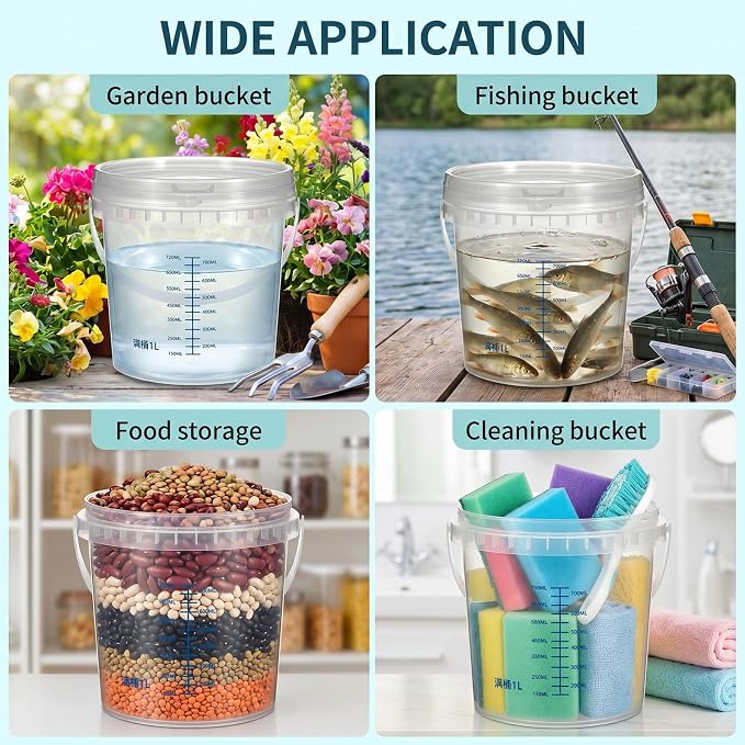 Small Bucket with Lid, 0.3gal PP Clear Bucket with Graduated Pail Measuring - Image 7