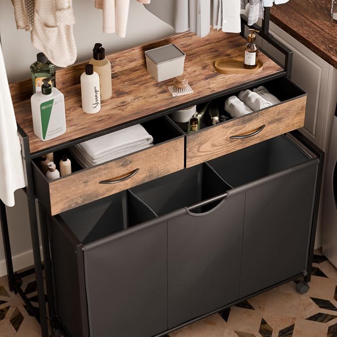 Mondeer Laundry Sorter with 2 Drawers and Hanging Rack, 150L Laundry Hamper - Image 4