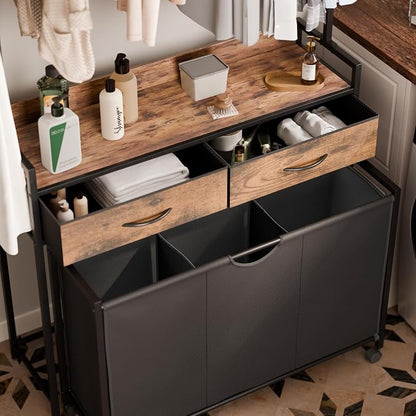 Mondeer Laundry Sorter with 2 Drawers and Hanging Rack, 150L Laundry Hamper - Image 4