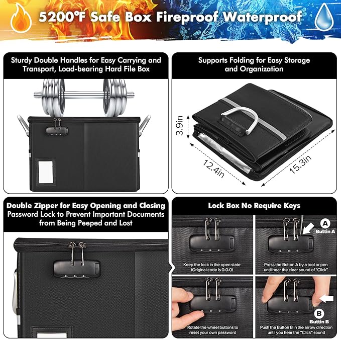 TOMKID 5200°F Fireproof Document Box, Fire Important Document Organizer - Image 2