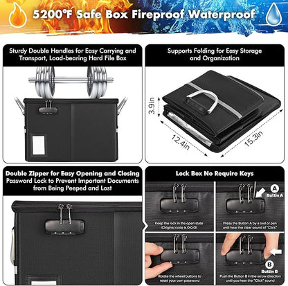 TOMKID 5200°F Fireproof Document Box, Fire Important Document Organizer - Image 2