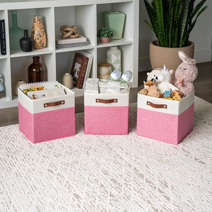 OrganiHaus 11" x 11" x 11" Fabric Cubes Storage Bins Set of 4, Foldable - Image 4