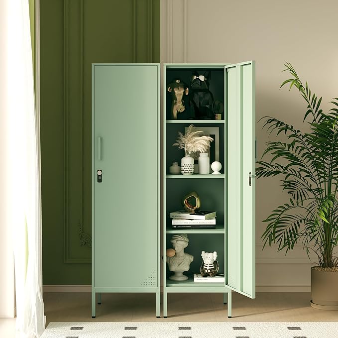 Green Metal Locker Cabinet, 59.1" Lockable Storage Locker - Image 6