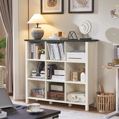 9 Cube Bookcase, Farmhouse 47 Inch Wide White Bookshelf, Wooden 3 Tier Display - Image 2
