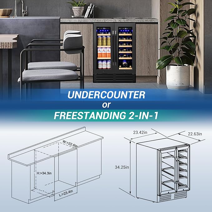 Wine and Beverage Refrigerator Black, 24 Inch Beverage Cooler Under Counter - Image 6