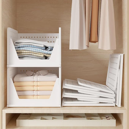 VECELO 4 Pack Plastic Closet Shelf Organizer, Stackable Sweater Storage Closet - Image 7