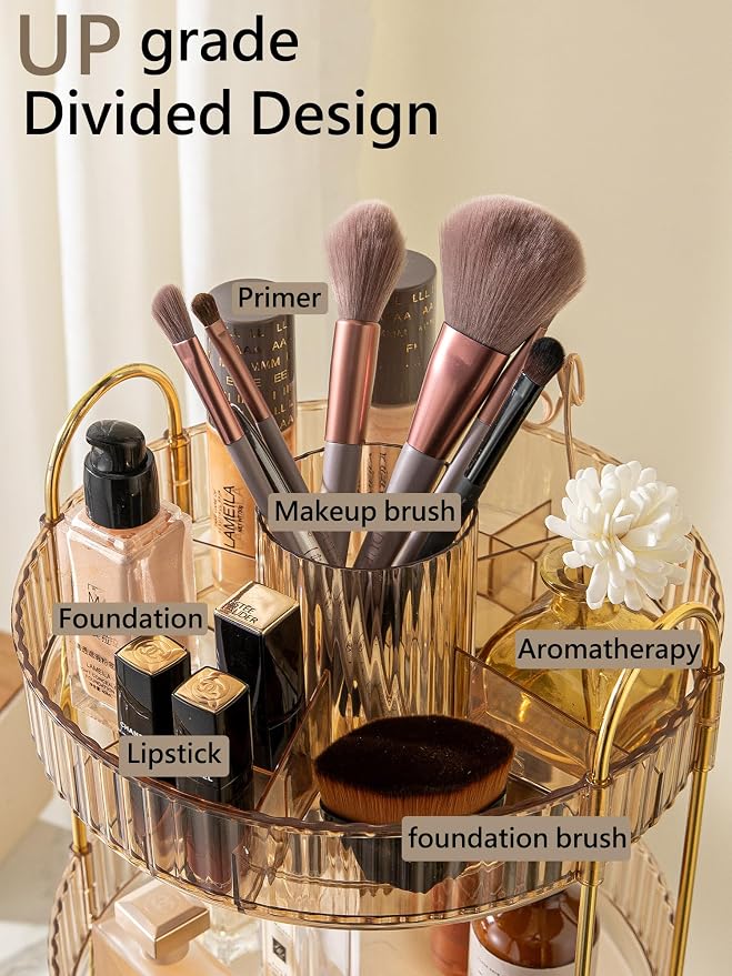 360 Rotating Makeup Organizer, 2 Tier Large Capacity Make Up Organizers and - Image 2